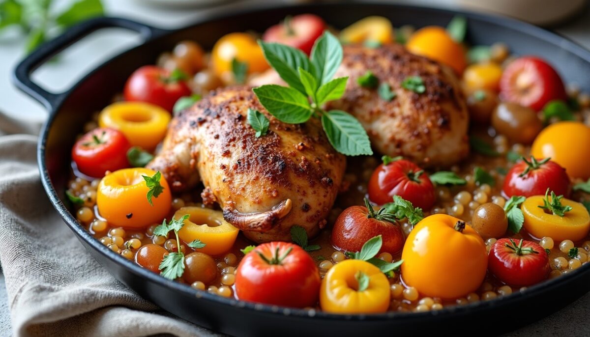 Paella savoureuse et simple : poulet tendre et fruits de mer frais réunis