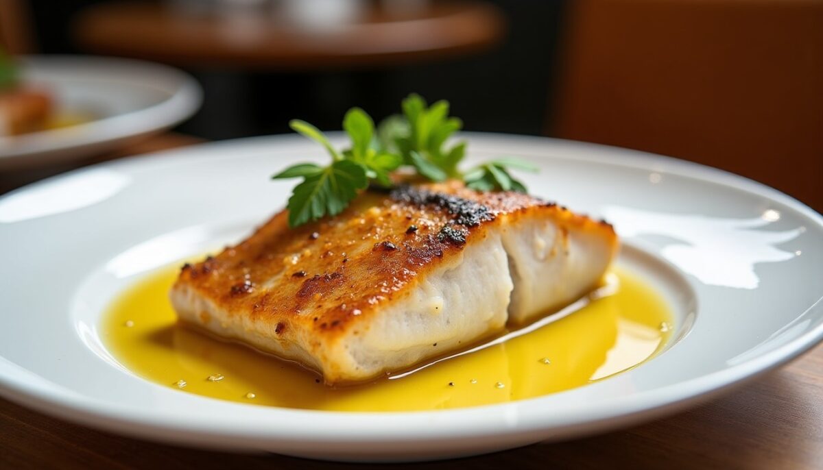 Filet de loup poêlé au beurre citronné avec sa peau délicieusement croustillante