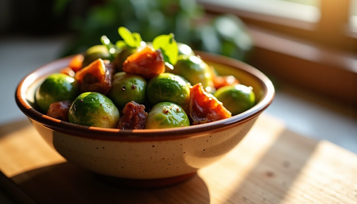 Délicieuse recette de choux de Bruxelles sautés aux lardons croustillants